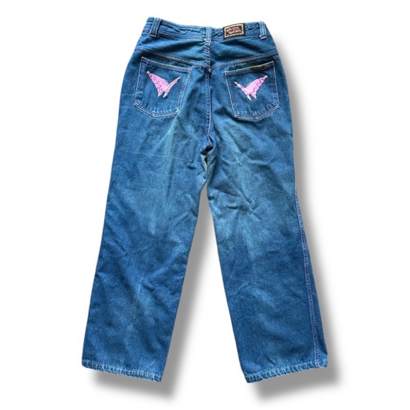 Vintage 80s Bon Bon Jeans Butterflies Pink Stitches Straight Leg Size XS RARE - Picture 1 of 16